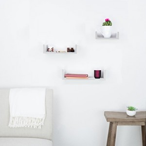 Floating Shelves Set of 3 with Modern U Shape and Durable Design by Adorn Home Essentials, Simple Hanging Kit Included (White)   